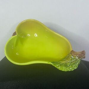 Pear Serving Bowl / Tray Green Brown Portugal Vintage Portugal Like New
